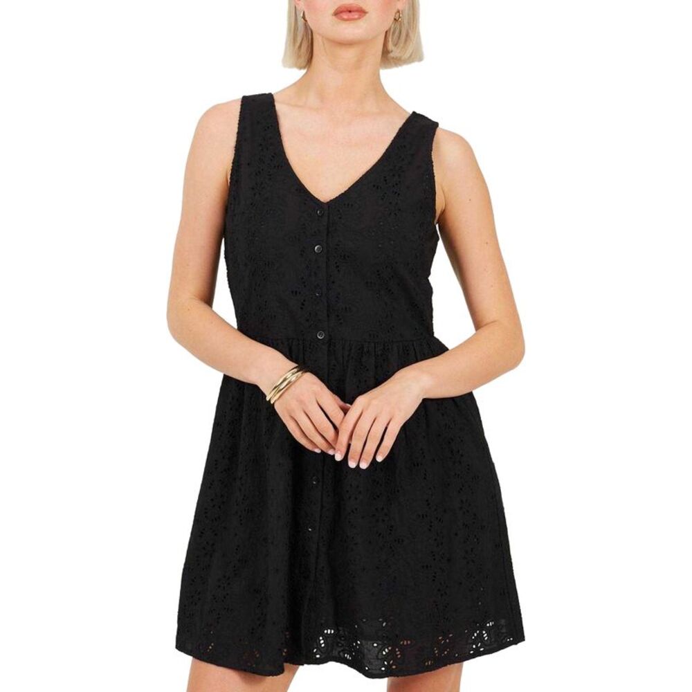 Brave Soul Womens/Ladies Broderie Fitted And Flared Mini Dress / Black